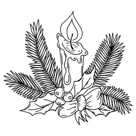Christmas candle. Vector illustration of a Christmas candle. Hand drawn.のイラスト素材