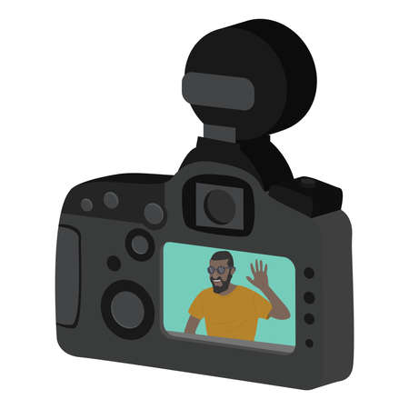 Blogger podcaster streaming. Man writing material to blog, reviewing for online journal or website...