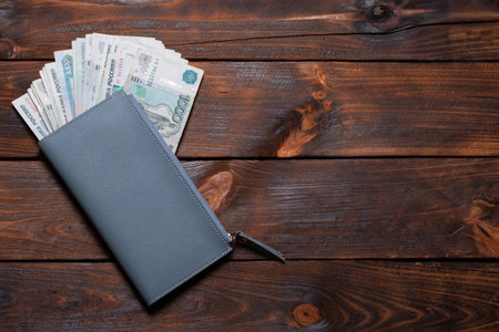 Wallet with Russian money. Women's wallet with Russian banknotes, rubles.の写真素材