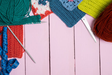 Knitting with needles. Ball of yarn with needles.の写真素材