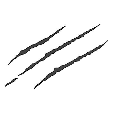 Black bloody claws animal scratch scrape track. Cat tiger scratches paw shape. Funny design element. Vector illustrationのイラスト素材