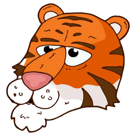 Cute cartoon striped tiger. Printing for children's T-shirts, greeting cards, posters. Hand-drawn vector illustration isolated on a white.のイラスト素材
