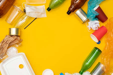 Sorting of garbage types. Concept of zero pollution and eco-friendly. Waste management concept. Copy spaceの写真素材