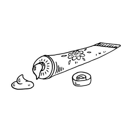 Tube with cream, paste, gel. Cosmetic tube with cream. Vector illustration. Hand drawnのイラスト素材
