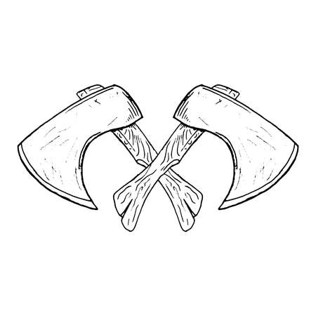 Axe sketch drawing. Vector illustration of a forester axe.のイラスト素材
