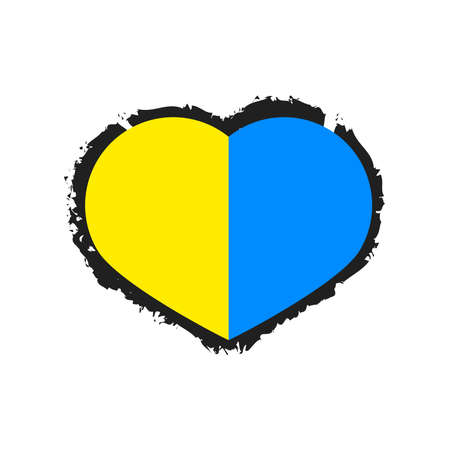 Heart Ukrainian flag on fire of war. Vector illustration Ukraine flag in the shape of a heart.のイラスト素材