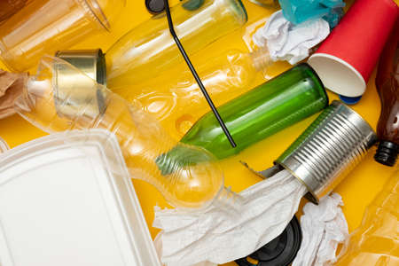 Garbage background. Sorting of garbage types. Concept of zero pollution and eco-friendly. Waste management concept.の写真素材