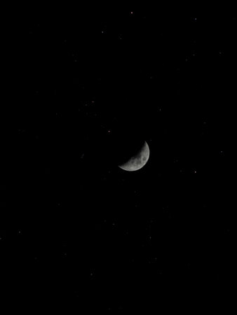 The moon in the starry night sky. A view of the moon from space.