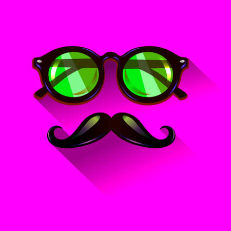 Hipster vintage sunglasses on pink background. Web Banner Vector Flat Design .Vector Mustache and Glasses Icon. Hipster creative design template. Pop artのイラスト素材
