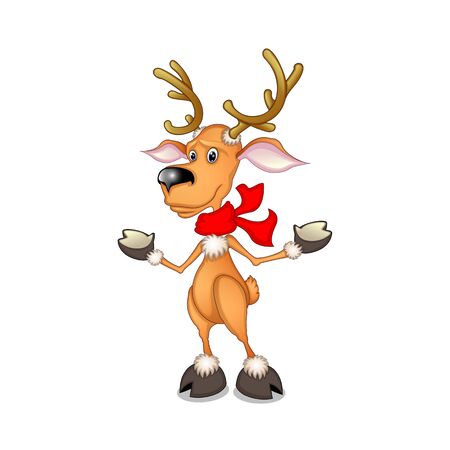 vector illustration deer standing on a white background in a red scarf for decoration holiday cards and web designのイラスト素材