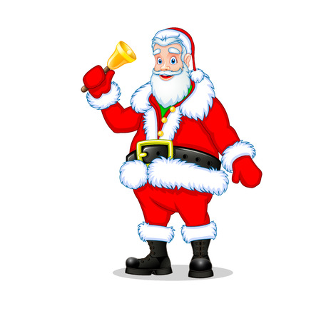 vector illustration Santa Claus standing on a white background and rings the Christmas bell for decoration holiday cards and web designのイラスト素材