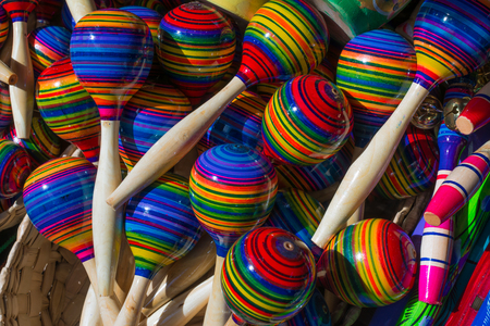 The colored maracas of Tonal? Jalisco are grouped.の写真素材