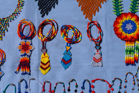 Necklaces and pieces made by Huichol Indians.