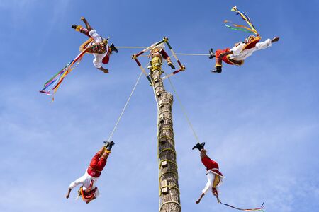 Papantla flyers perform their show in the magical town of Tequila Jalisco.