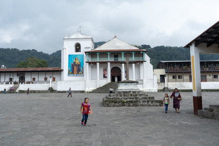 Santiago Atitlan, Guatemala - October 07 2019: There are many people around the Santiago Apostle Church.のeditorial素材