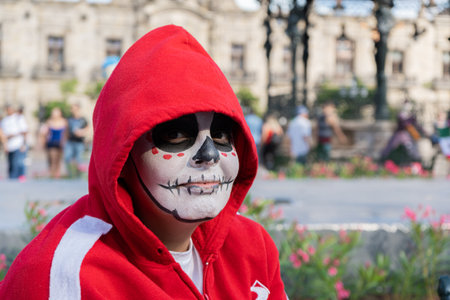 Guadalajara Jalisco - November 01, 2019: Catrina girl is smiling on the side of Guadalajara cathedral on day of the dead.のeditorial素材
