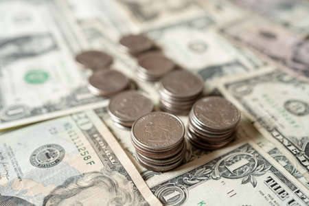 Money of the United States of America, coins and bills are of low denomination.