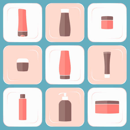 Flat cosmetic  bottles set. Vector illustration.のイラスト素材