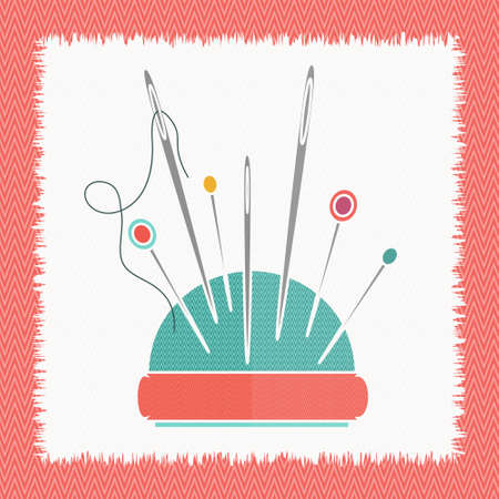 The pillow  for needles thread needle vector illustration. Sewing equipment. Cushion for needles. Flat icon for tailor shop.のイラスト素材