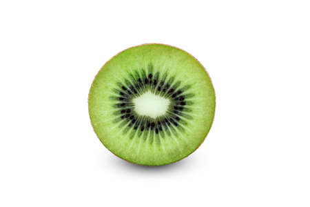 Slice of kiwi fruit isolated on white backgroundの写真素材