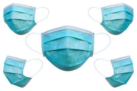 Doctor mask and corona virus protection isolated on a white background, 5 angles medical mask, With clipping pathの写真素材