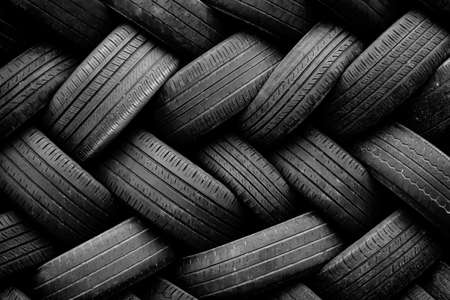 Pile of old tires neatly arranged, Prepare to recycle