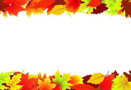 Horizontal banners with bright autumn leaves, Autumn background and room for text, Design elements for autumn holidays, Vector illustrationのイラスト素材