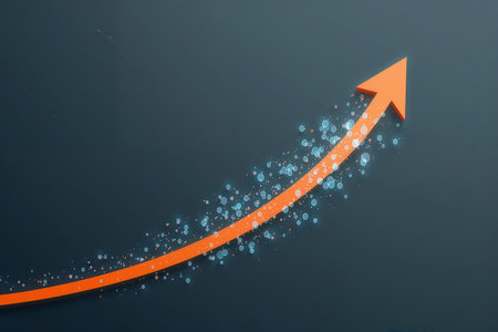 Orange arrow on a dark background. Business graph. 3D renderingの素材