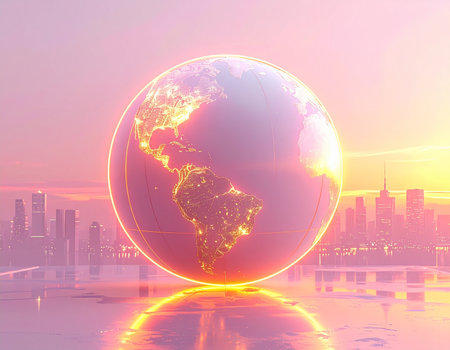 Globe on the background of the modern city. 3D renderingの素材