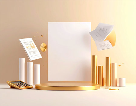 Podium for product presentation with geometric shapes and copy space. 3d renderの素材