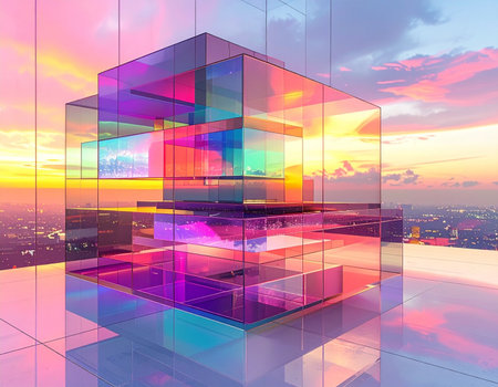 3d render, abstract background, modern architecture, cityscape, sunsetの素材