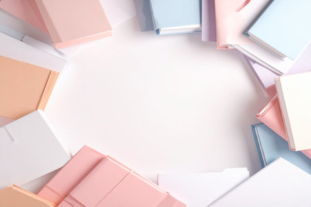 Colorful books on a white background with copy space for text.の素材