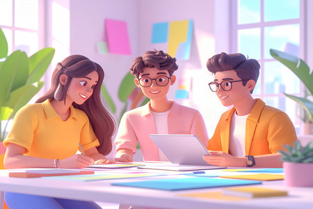 Group of young people working in office. Teamwork concept. 3D rendering.の素材