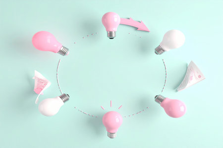Creative idea concept. Light bulbs on pastel blue background.の素材