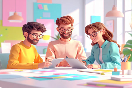 Group of business people working together in office. 3D rendering.の素材