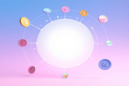 3d rendering of social media concept with colorful buttons on gradient background Modern digital business backgrounds featuring layered gradients and elegant corporate elements.の素材