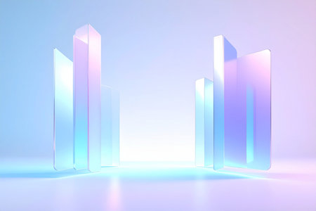 3d render of blue and pink abstract background with glass windows.Modern digital business backgrounds featuring layered gradients and elegant corporate elements.の素材