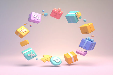 3d rendering of colorful gift boxes in the shape of a circleの素材