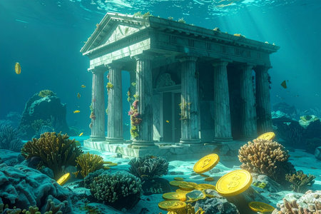 The ancient greek temple on the coral reef in the Red Seaの素材