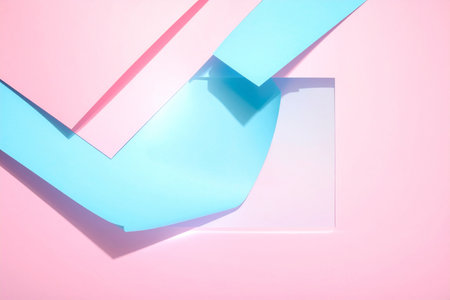 Abstract background made of pastel colored paper sheets. Flat lay, top view.の素材