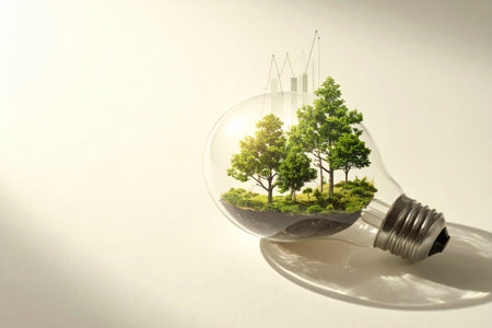 Ecology concept with green tree inside light bulb on white background.の素材