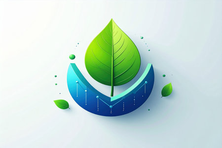 Ecology concept with green leaves and blue graph. Vector illustration.の素材