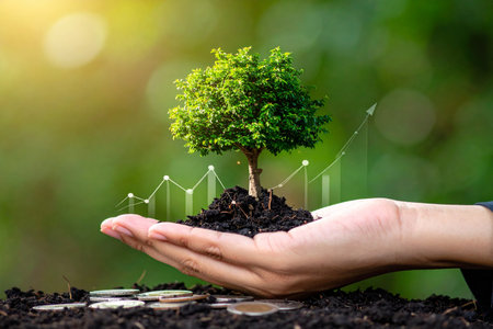 Investment and save money for investment concept, tree growing from coinsの素材