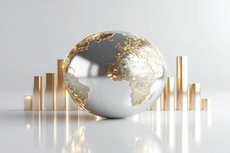 Golden and silver globe on a white background. 3D rendering.の素材