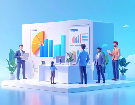 Business people working in office. 3d isometric vector illustration.の素材