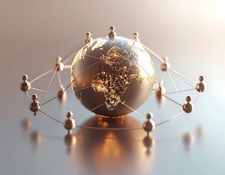 Global network connection concept. 3D illustration. Earth globe with peopleの素材