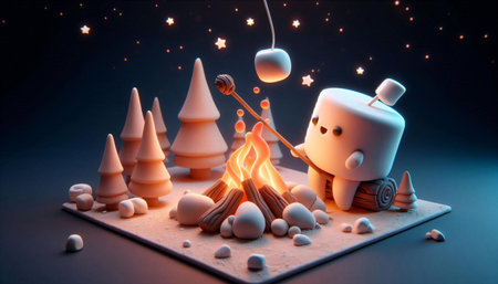 Christmas and New Year background. Christmas tree and snowman. 3d illustrationの素材
