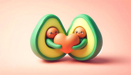 Avocado couple in love. 3d illustration. Love concept.の素材