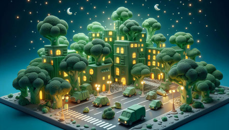 Future city concept with green buildings, cars and trees. 3d renderingの素材