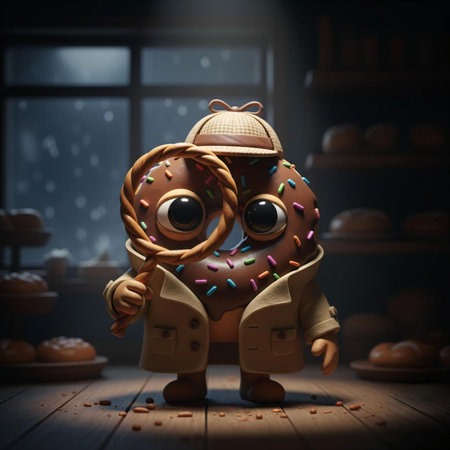 Cute gingerbread man with donuts in the bakery. 3d renderingの素材